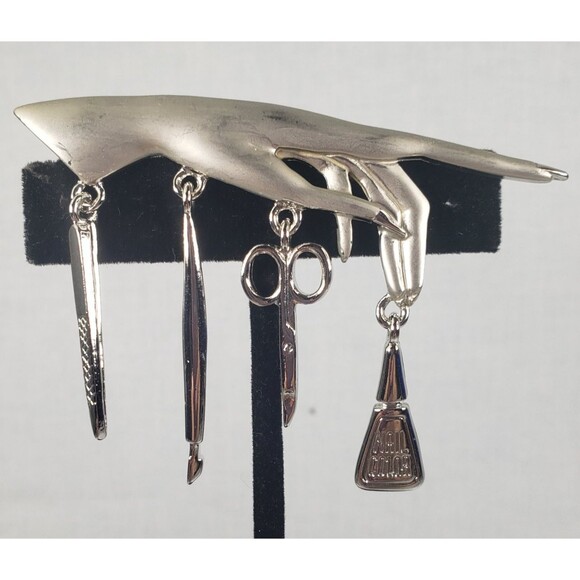 Vintage JJ Jonette ARTIFACTS Silver Tone 1986 Manicuri Nail Technician Brooch - Picture 5 of 11